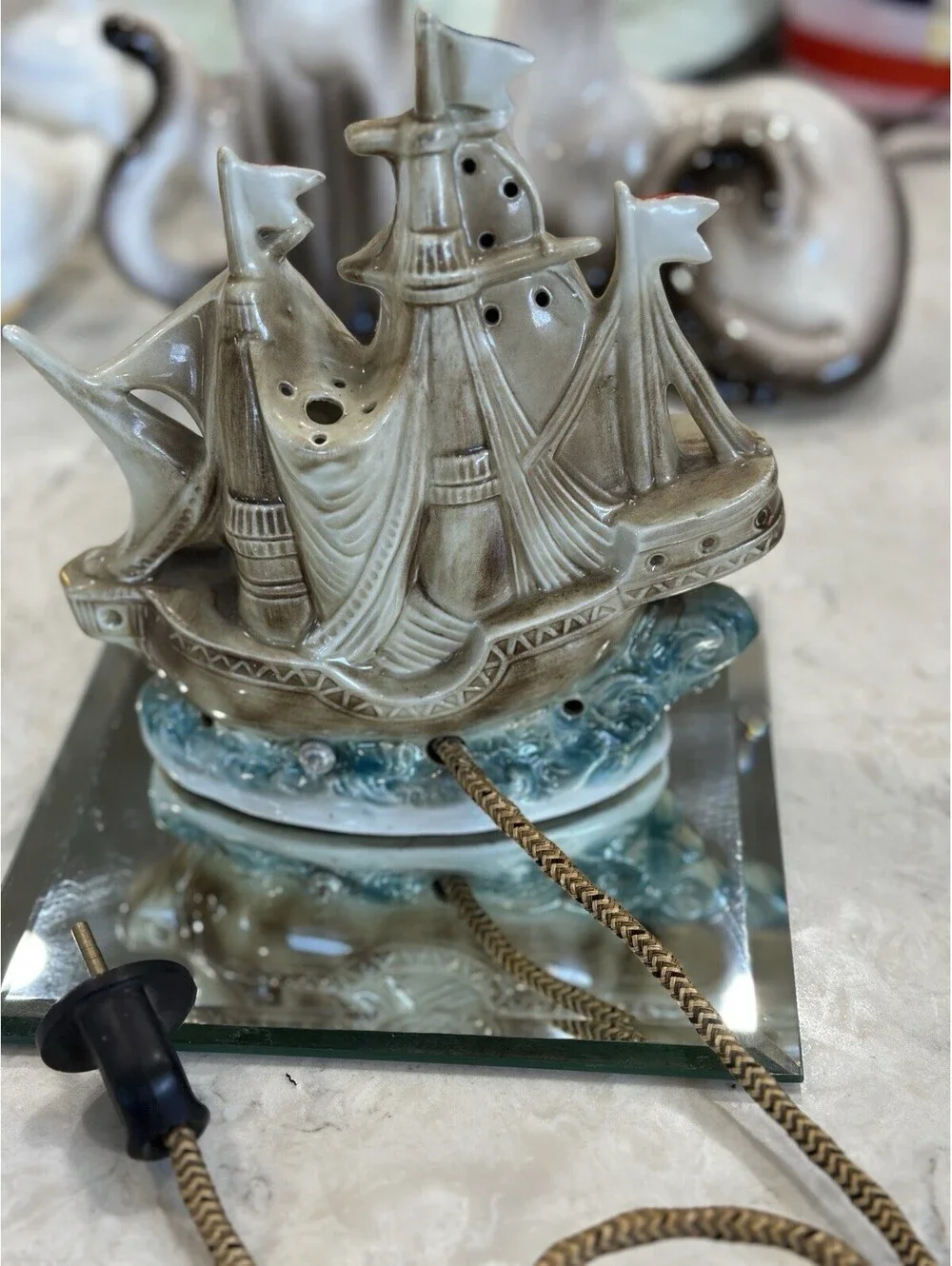 vintage ceramic ship lamp Heinz & Co, porcelain Made Germany